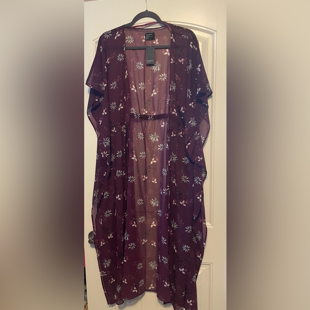 free press burgundy flowered sheer cover up NWT
